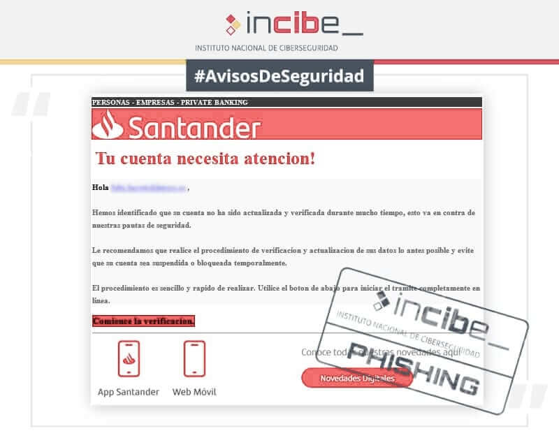 Estafas por phishing suplantando al Banco Santander 1